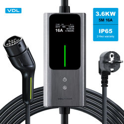 Cargador para coches eléctricos, cargador para vehículos eléctricos de 3,6 kW tipo 2, corriente ajustable a 6/8/10/13/16 A, cable de carga para vehículos eléctricos de 5 m con enchufe Schuko de la UE,