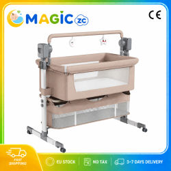 Cuna de Cabeceira para Bebés Recién Nacidos de 0 a 12 Meses, Plegable, Altura Ajustable, con Función de Balanceo Eléctrico, 5 Velocidades, 3 Temporizadores, Música Bluetooth, Control Remoto, Arnés de