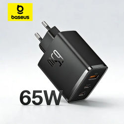 Cargador Baseus GaN de 65W con Carga PD, Cargador USB C Compatible con QC PPS, Cargador Rápido Portátil para iPhone 17 16 15 14 13 12, Cargador para Laptop