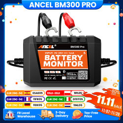 ANCEL BM300 PRO 6V 12V 24V probador de batería Bluetooth 5,3 Monitor de batería con prueba de sistema de arranque de carga y prueba de alarma de batería