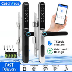 Cerradura de puerta inteligente electrónica sin llave, resistente al agua, TTLock, huella dactilar, aplicación Bluetooth, código RFID, para vidrio, aluminio, deslizante