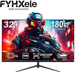 Monitor plano FYHXele de 32 pulgadas 2K sin bordes para juegos y oficina, 2560x1440P, 180hz, VA, con altavoz, VESA, luz azul baja, sin parpadeo