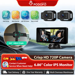 Podofo 6,86 ''cámara de coche para bebé pantalla táctil Monitor de bebé para coche con visión nocturna vista trasera ángulo de visión ajustable seguridad para niños