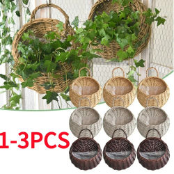 Maceta colgante de ratán hecha a mano, cesta montada en la pared, maceta de mimbre hecha a mano, decoración para sala de estar, balcón, pasillo, terraza, 1-3 uds.