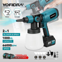 Pistola de Pintura Eléctrica Inalámbrica YOFIDRA de 1000 ml, Pulverizador para Muebles, Revestimiento de Acero, Aerógrafo, Herramienta Eléctrica Compatible con Batería Makita