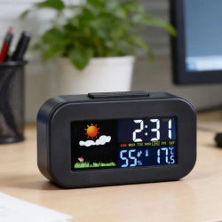 Reloj de estación meteorológica, monitor con pantalla de temperatura y humedad, retroiluminado para adolescentes, estudiantes, dormitorio, mesita de noche, reloj despertador