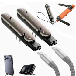 Cargador Rápido Plano USB Tipo C 2 en 1 Desmontable de 240W con Cable Plegable y Soporte, Adaptador Portátil para Escritorio