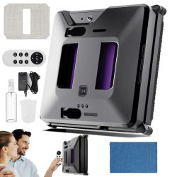 Robot Limpiacristales de Doble Pulverización, Control Remoto + Modo Dual Automático, Potente Succión, Máquina Limpiadora de Vidrios, Maravilla para Limpieza de Ventanas Exteriores de Edificios Altos,