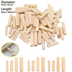 Juego de 100-300 Piezas de Clavijas de Madera para Gabinetes y Cajones, Clavijas Redondas con Ranura para Manualidades en Madera, Accesorios para Muebles