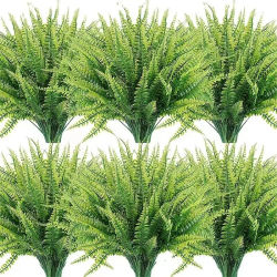 2 uds plantas artificiales decoración de verano, plantas falsas verdes plantas artificiales helechos de Boston, Fl Artificial resistente a los rayos UV al aire libre