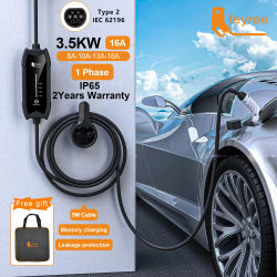 Cargador Portátil Monofásico Feyree para Vehículos Eléctricos, Cable de 5m, 16A, 3.5kW, Conector Tipo 2, Corriente Ajustable