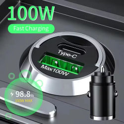 Cargador de coche mini de 200W con carga rápida para iPhone QC3.0, mini PD USB Tipo C, cargador de teléfono móvil para Xiaomi, Samsung, Huawei