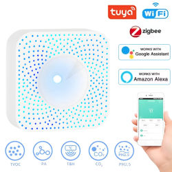 Tuya WIFI/Zigbee caja de Monitor inteligente de calidad del aire VOC HCHO PM2.5 Detector de Gas medidor de temperatura y humedad 6 en 1 ama de llaves de aire