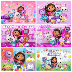 Decoración de Fiesta de Cumpleaños de Gabby Dollhouse, Telón de Fondo para Baby Shower, Artículos de Fiesta, Pancarta Rosa, Juguetes, Accesorios para Sesión de Fotos