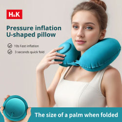 Almohada de viaje en forma de U, almohada inflable portátil súper ligera para el cuello, cojín de avión de viaje, elementos esenciales para dormir en la oficina