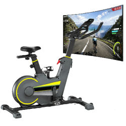 Bicicleta estática de interior con aplicación inteligente, bicicleta de spinning ultra silenciosa, resistencia ajustable, monitor LCD y sensor de frecuencia cardíaca, capacidad máxima de peso 160 kg,