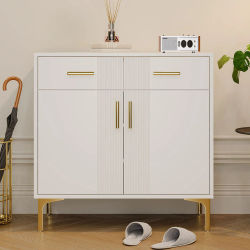 Cómoda aparador moderna con 2 puertas y 2 cajones – Mueble de almacenamiento con tiradores de metal y patas de metal para salón, pasillo