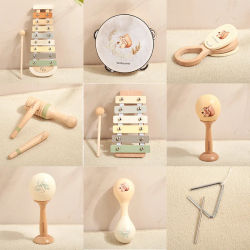 Instrumentos musicales Montessori para bebés de 0 a 12 meses, juguetes, tambor, xilófono, instrumentos educativos de madera para edades tempranas, juguetes para bebés