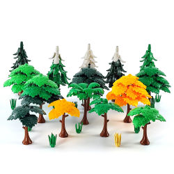 MOC-bloques de construcción de jardín de ciudad, árbol de juguete, montaje artesanal, pino, árbol de coco, vista de calle, planta forestal, tronco, hojas, accesorios de hierba