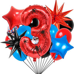 1 Juego de Globos Rojos con Número para Decoración de Fiesta de Cumpleaños, Globos con Diseño de Explosión de Estrellas para Niños, Baby Shower
