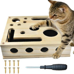 Caja Rascadora de Uñas para Gatos, Juguete de Madera con Rompecabezas de Enriquecimiento, Lija Interior para el Cuidado de las Garras, Protección de Muebles para Gatos de Interior