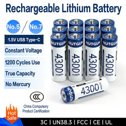 Batería Recargable AA de 4300mWh, Batería AAA de 1300mWh 1.5V para Control Remoto, Consola de Juegos, Timbre, Monitor de Presión Arterial, Baterías de Alta Capacidad