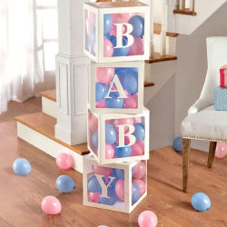 Caja para Baby Shower con nombre transparente y letras personalizadas, decoraciones para fiesta de 1er cumpleaños, caja de globos para niños, decoración para fiesta de bienvenida de bebé y boda