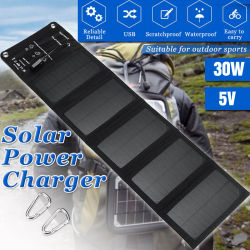 Panel Solar plegable de 30W y 5V cargador de energía portátil para teléfono móvil Camping y