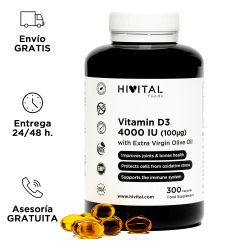 Vitamina D3 4000 UI. 300 perlas para 10 meses. Vitamina D Natural Colecalciferol con Aceite de Oliva