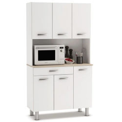 Armario alacena buffe aparador de Cocina con 6 Puertas Mueble auxiliar Blanco y Roble Mueble para