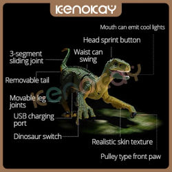 Kenok, игрушки динозавров с дистанционным управлением для детей, 2,4 ГГц, телефон со светильник кой и динамичным звуком, фигурка с дистанционным...