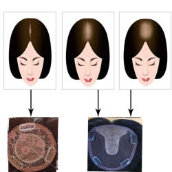 Short Human Women Toupee Silk base Topper Machine Weft Made With Clips Hair piece Remy Natural Black For Small Less Hair Area
