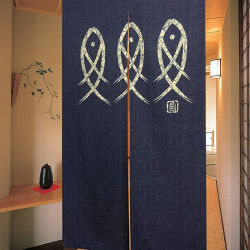 Japanese Noren Doorway Curtain Ancient Character Fish Tapestry For Home Decoration Blue 33X59Inch