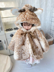 Baby Girls Christmas Deer Cloak Autumn Winter Thickened Toddler Coat Birthday Party Fawn Shawl Cape Faux Fur Children Costume