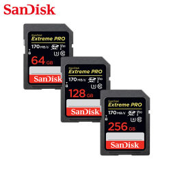 100% Original SanDisk Extreme PRO 256GB SD Card High Speed 170MB/s Class 10 Memory Card UHS-I U3 128GB 64GB For Camera SD Card