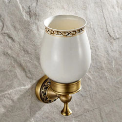 Antique Brushed Brass Carved Wall Mounted Toilet Brush Holder Bathroom Hardware