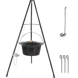 Ungersk gulaschgryta - Grytset med teleskopiskt stativ - 15 L - Emaljerat gjutjärn - Kedja 250 cm - Hopfällbart stativ H 151–170 cm - Vit