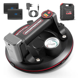 Elektrisk vakuumløfter - Motoriserede sugekopper - 2 Batterier - Maks 250 kg - Manometer - Til fliser og glas - Sort
