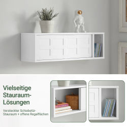 Væghængt knagerække - Vægskab med skydedøre - Med rum/hylde - Moderne stil - Samling kræves - 75×23×20 cm - Hvid