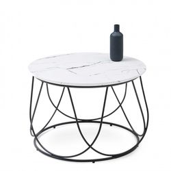 NUBIRA sofabordstel - Sort, top - Hvid marmor