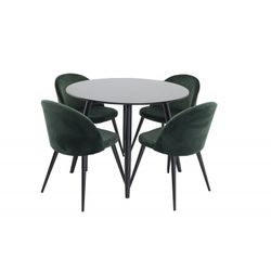 Spisebordssæt Plaza med 4 Spisestuestole i Grøn Velour