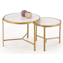 FATIMA Sofabordsæt Hvid marmorlook / guld