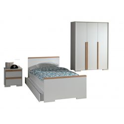 Børneværelse sæt London – seng 90×200 med skuffe, natbord og 3-dørs garderobeskab – hvid