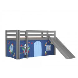 Halvhøj seng med rutsjebane – Pino, grå, Astro forhæng