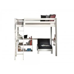 Højbedseng med reol og sovesofa 140 x 200 cm – Pino, hvid