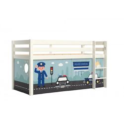 Halvhøj seng med forhæng – Pino Politibil, hvid