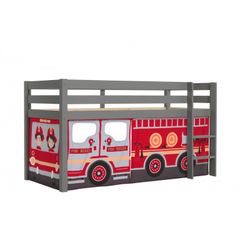 Halvhøj børneseng med brandbil-forhæng – Pino, grå