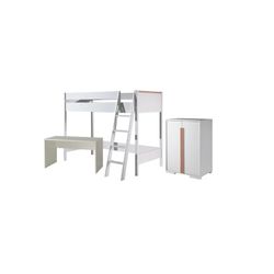 Høj juniorseng med skrivebord og garderobeskab – London sæt 90 × 200 cm, hvid