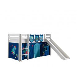 Halvhøj seng med rutsjebane Pino – hvid, Astro gardin og lommer