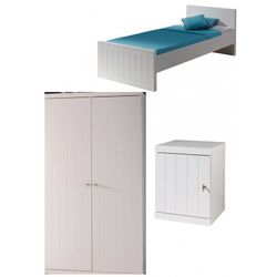 Børnemøbelsæt i hvid – Robin seng 90×200 cm, natbord og 2-dørs garderobe